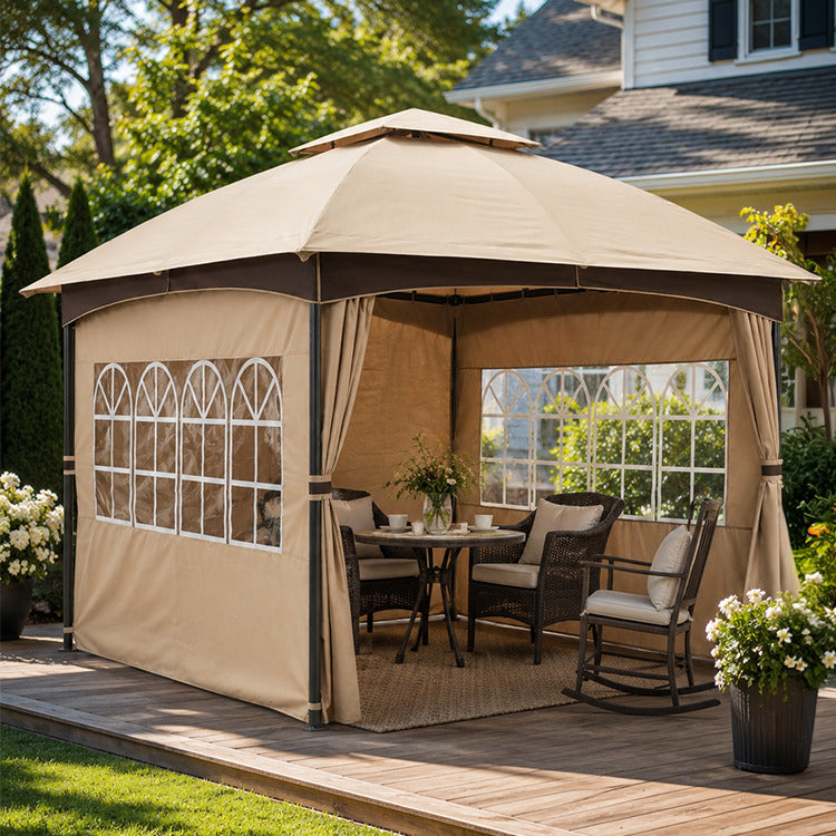 10 ft. x 12 ft. Patio Gazebo with Church Windows & Curtains